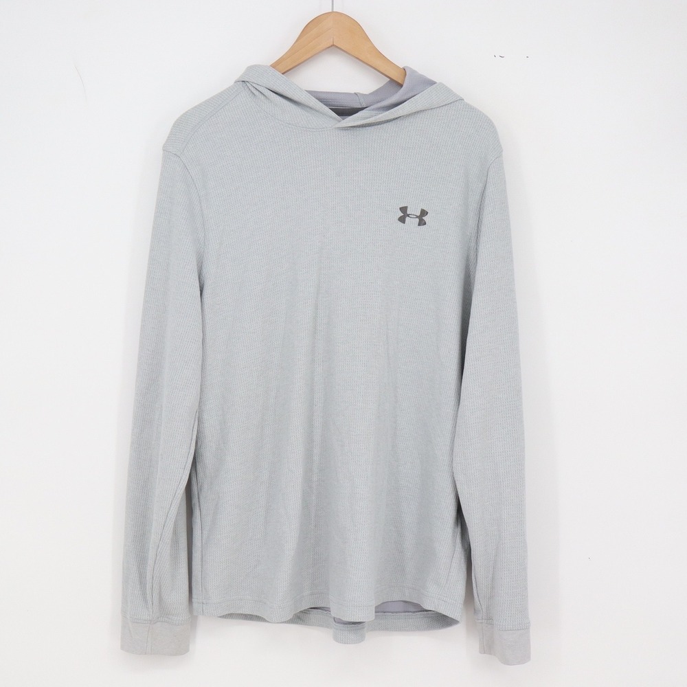 Under Armour Hoodie Mens L ColdGear Loose Fit Grey Waffle Knit Active Excellent